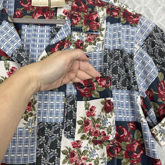 Vtg Patchwork Camp Shirt Women 18/20W Floral Button Up Cottagecore Granny Preppy - Picture 7 of 9